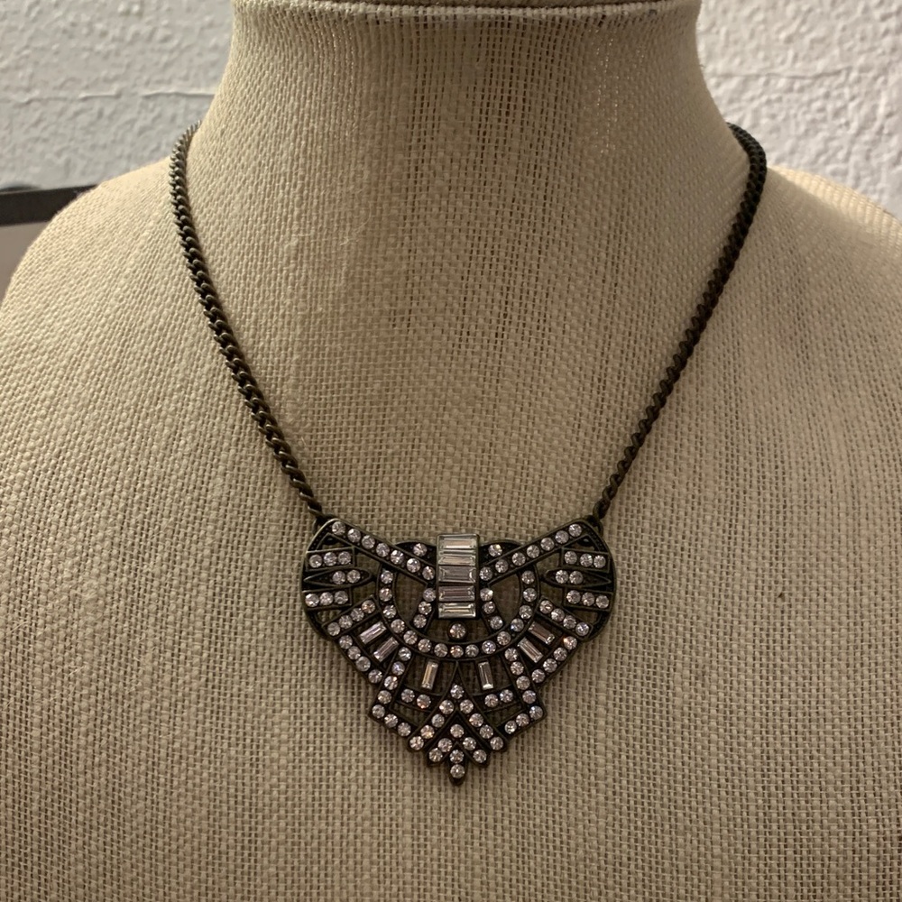 Plunder Gunmetal Rhinestone Fan Pendant Necklace